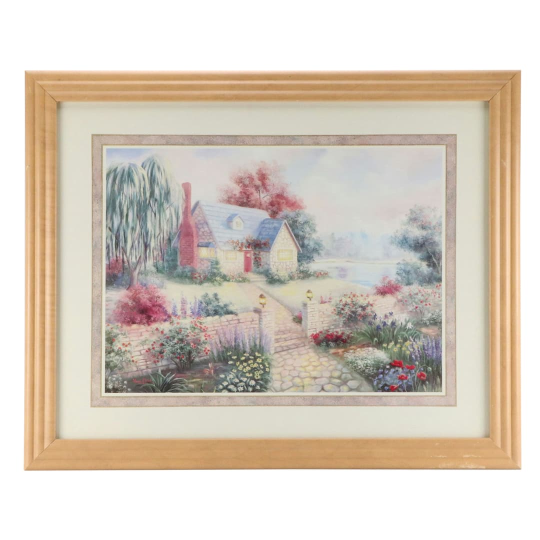 After Vivian Flasch Offset Lithograph of Idyllic Cottage