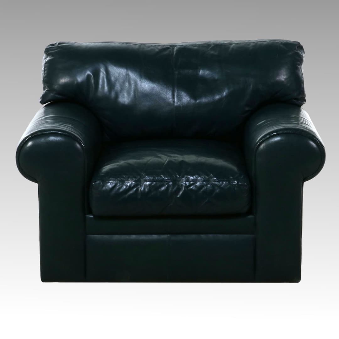 Overstuffed "Caliente Jade" Leather Club Chair, Late 20th Century
