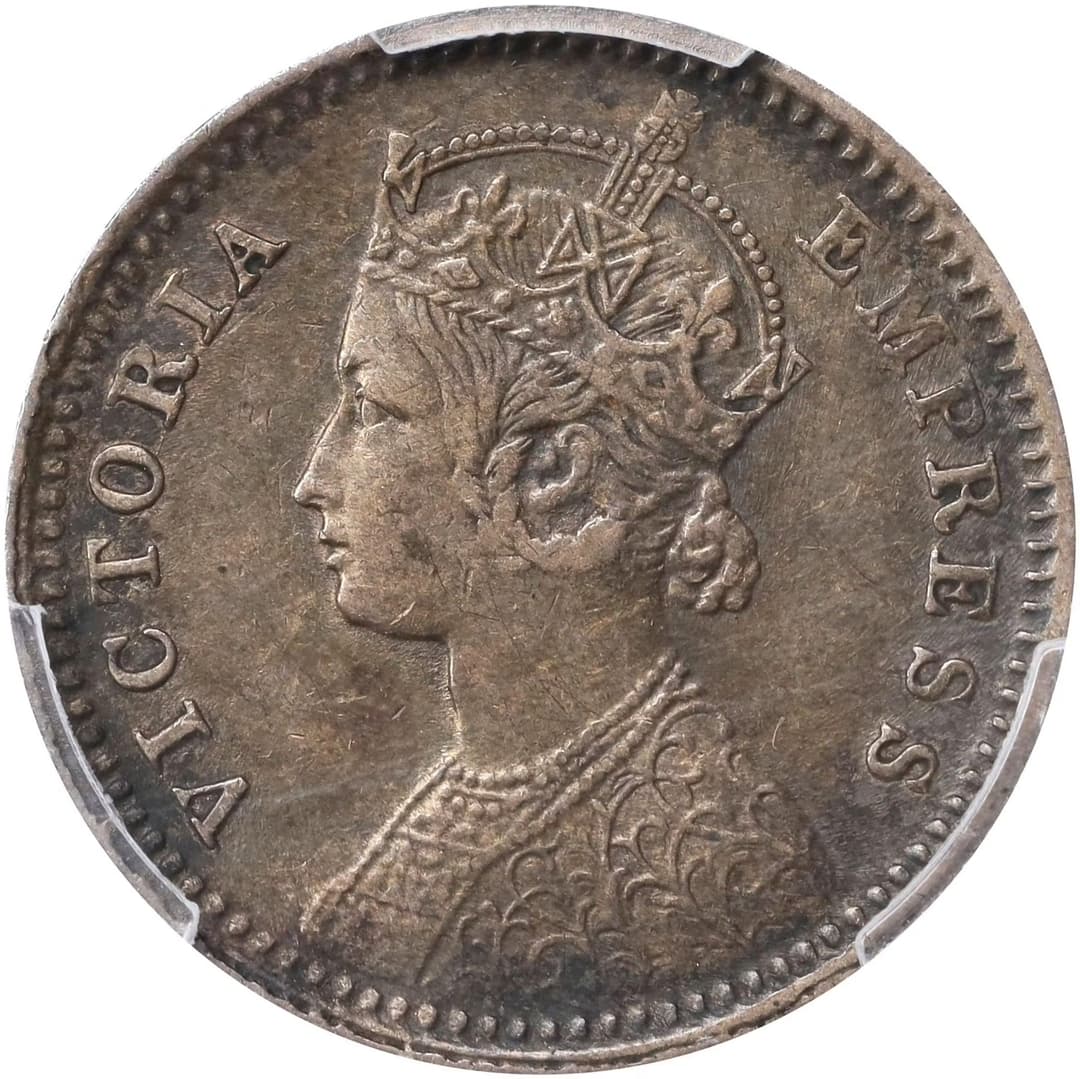 INDIA. 1/4 Rupee, 1883-C. Calcutta Mint. Victoria. PCGS EF-40.