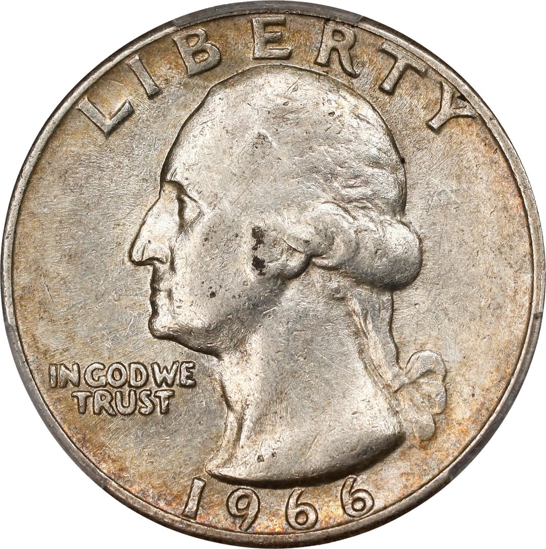 1966 Washington Quarter. Struck on a 90% Silver Planchet. AU-53 (PCGS).