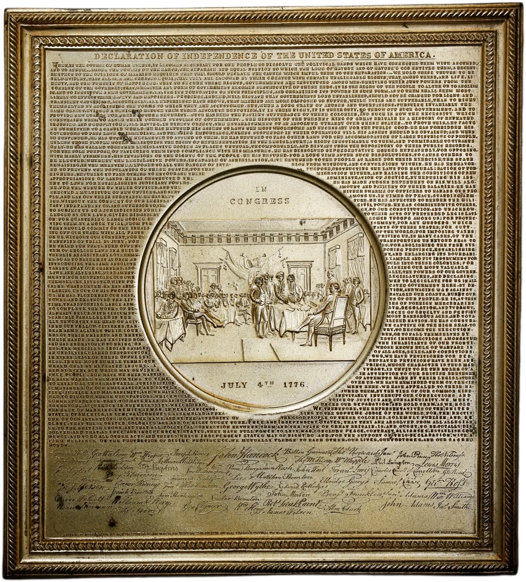 1859 Declaration of Independence Plaque. By Samuel H. Black of New
