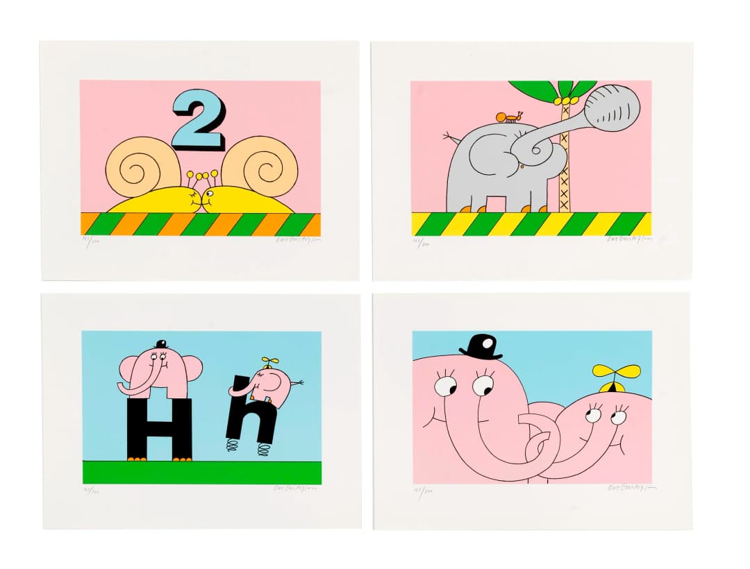 Portfölj innehållande serigrafierna; Puss!, Fanfar, Hej å hå!, Liten