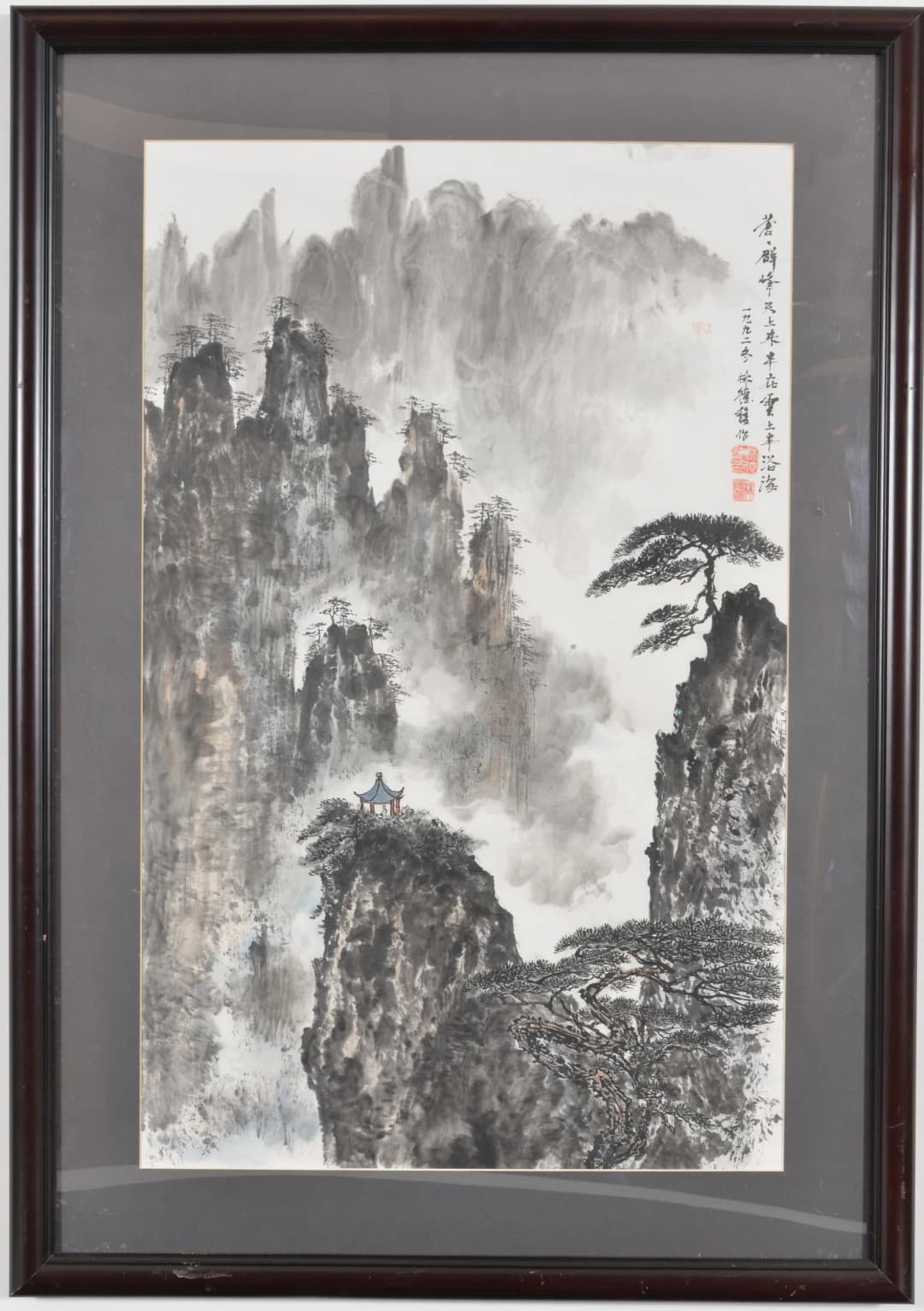 Chinese watercolor painting. 20th century. Mountainous landscape with
