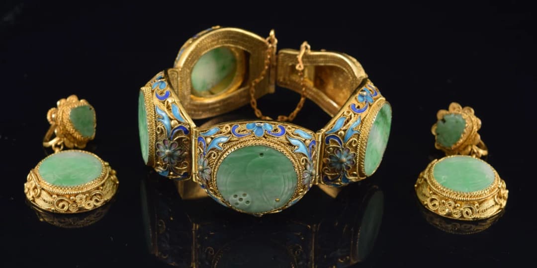silver gilt bracelet and earrings