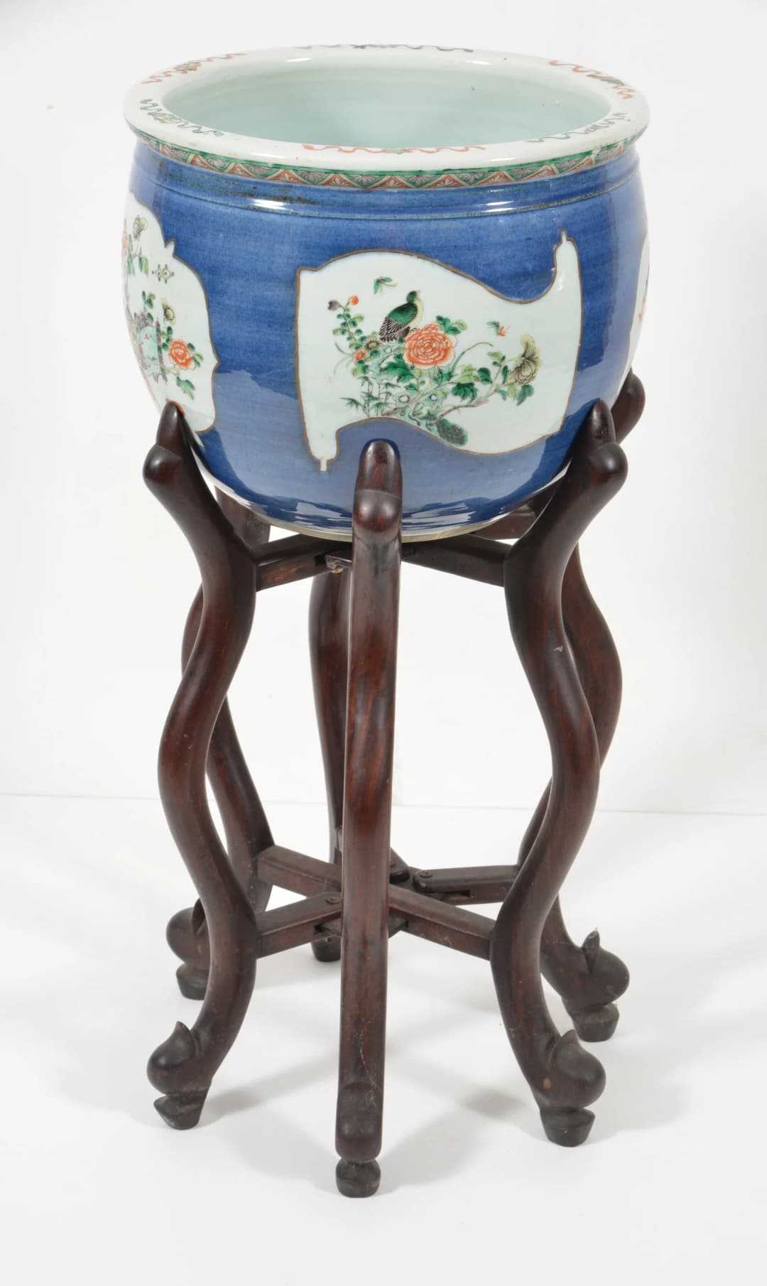 19th century Chinese porcelain planter. Blue ground with motifs of