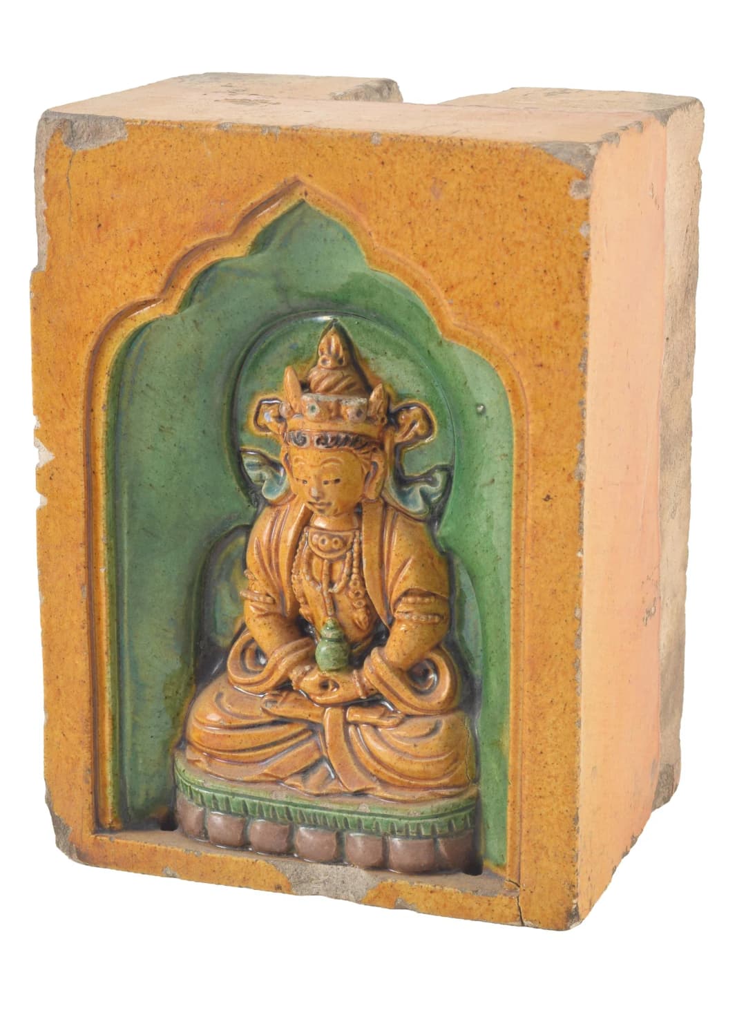 Chinese Ming period sancai glazed architectural stoneware element.