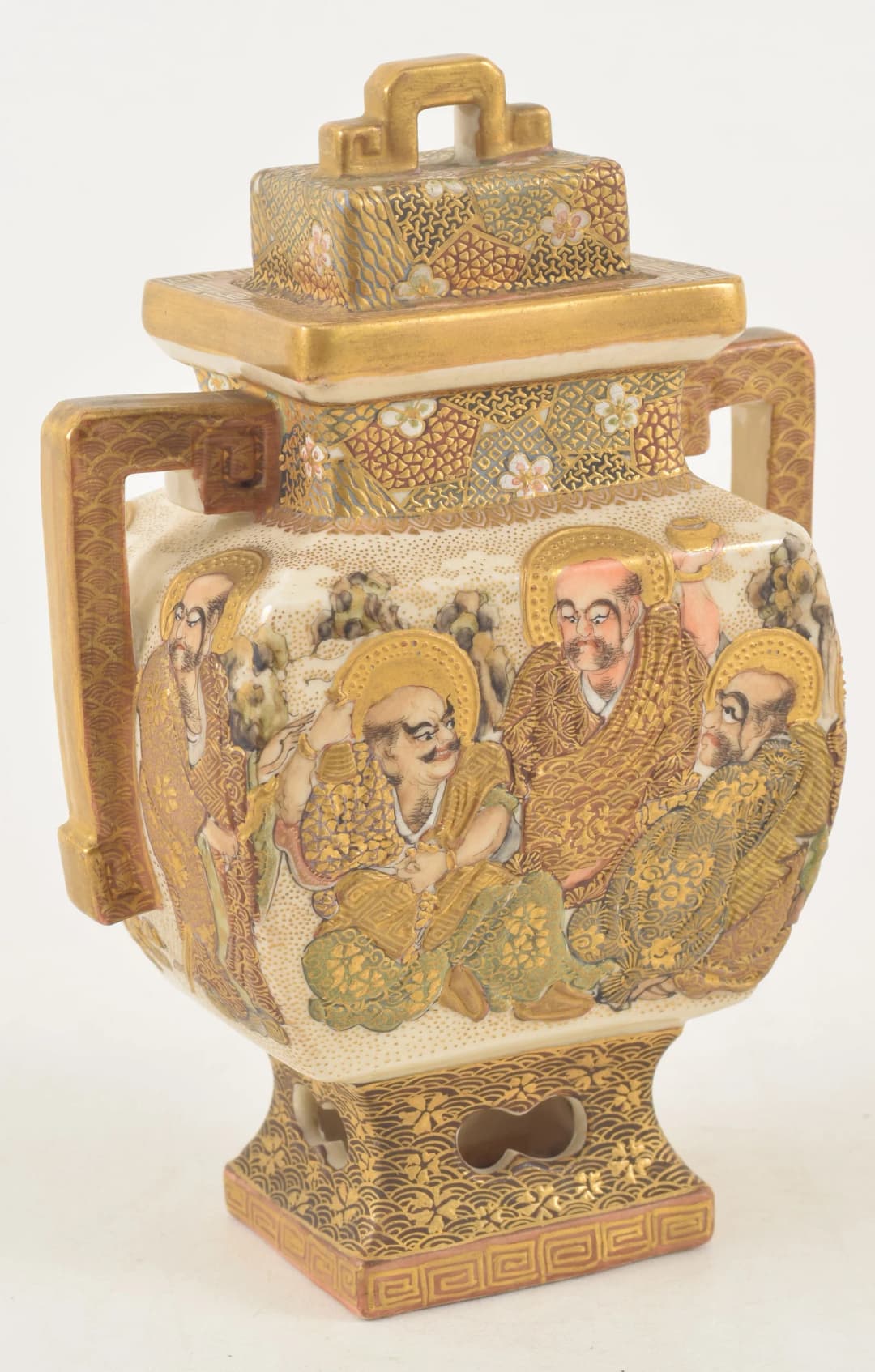 Satsuma covered jar. Japan. Meiji period (1868-1912). "Hundred Rakan"