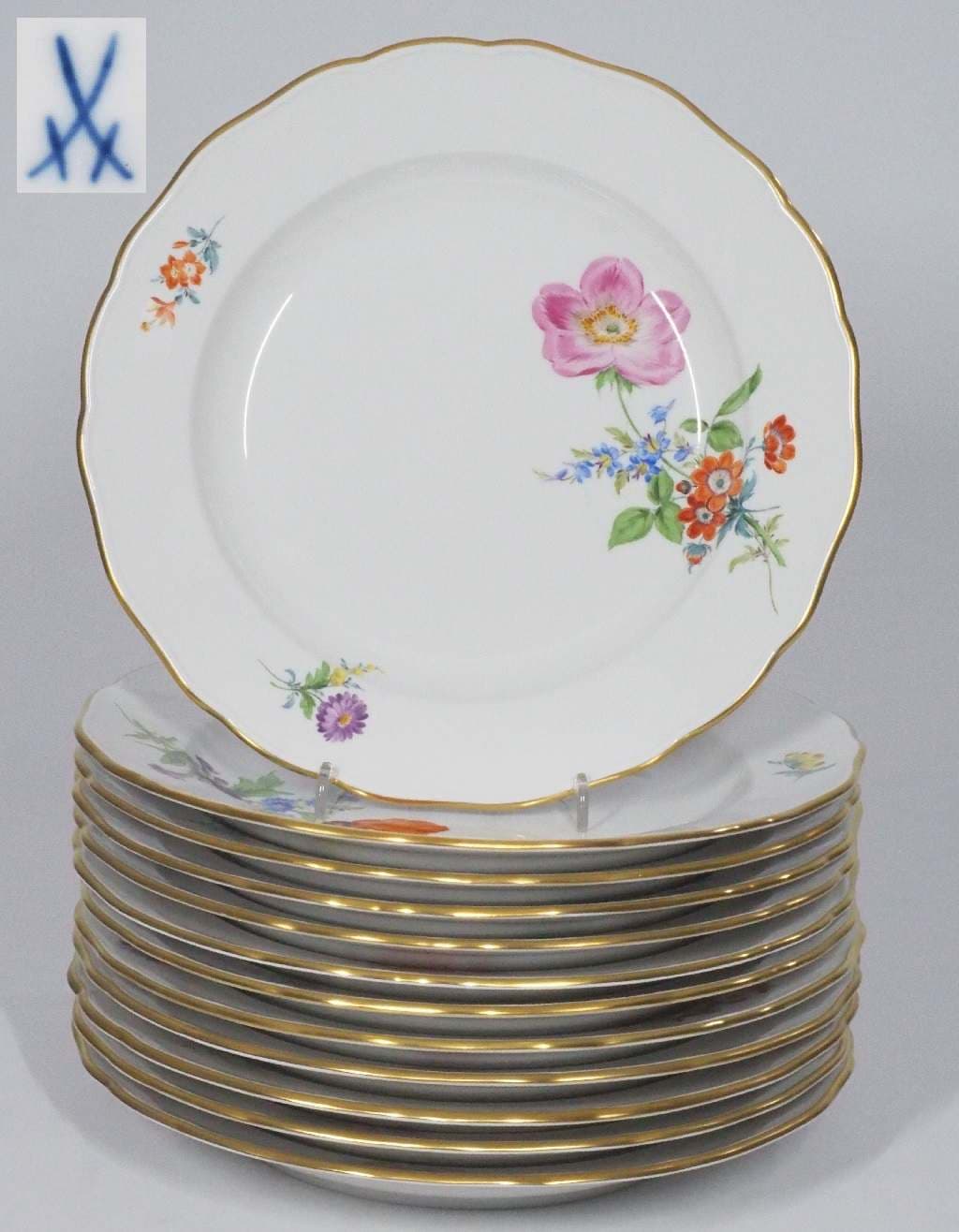 Speiseteller, 12er Satz, MEISSEN, 1. Wahl, nach 1934.