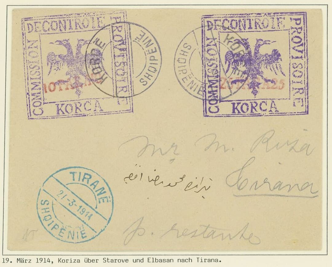 Control Commission of Korcë (1914) 1914 (March 19). Cover from Korcë