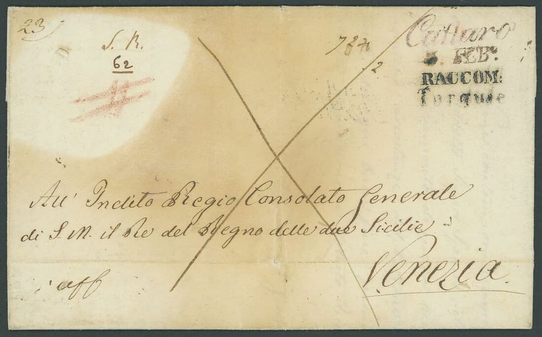 Austrian Albania (1797-1806; 1814-1918) Cattaro 1843 (Jan. 27). Registered