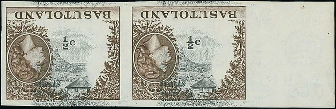 Basutoland 1961-63 ½c. grey-black and sepia, imperforate pair from