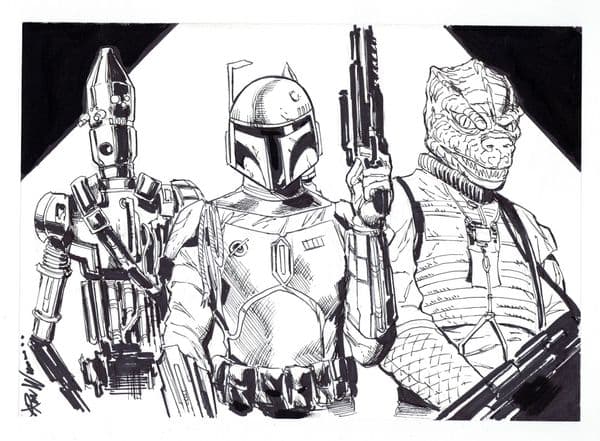 Boba Fett, IG-88, and Bossk Sketch by Ron Williams