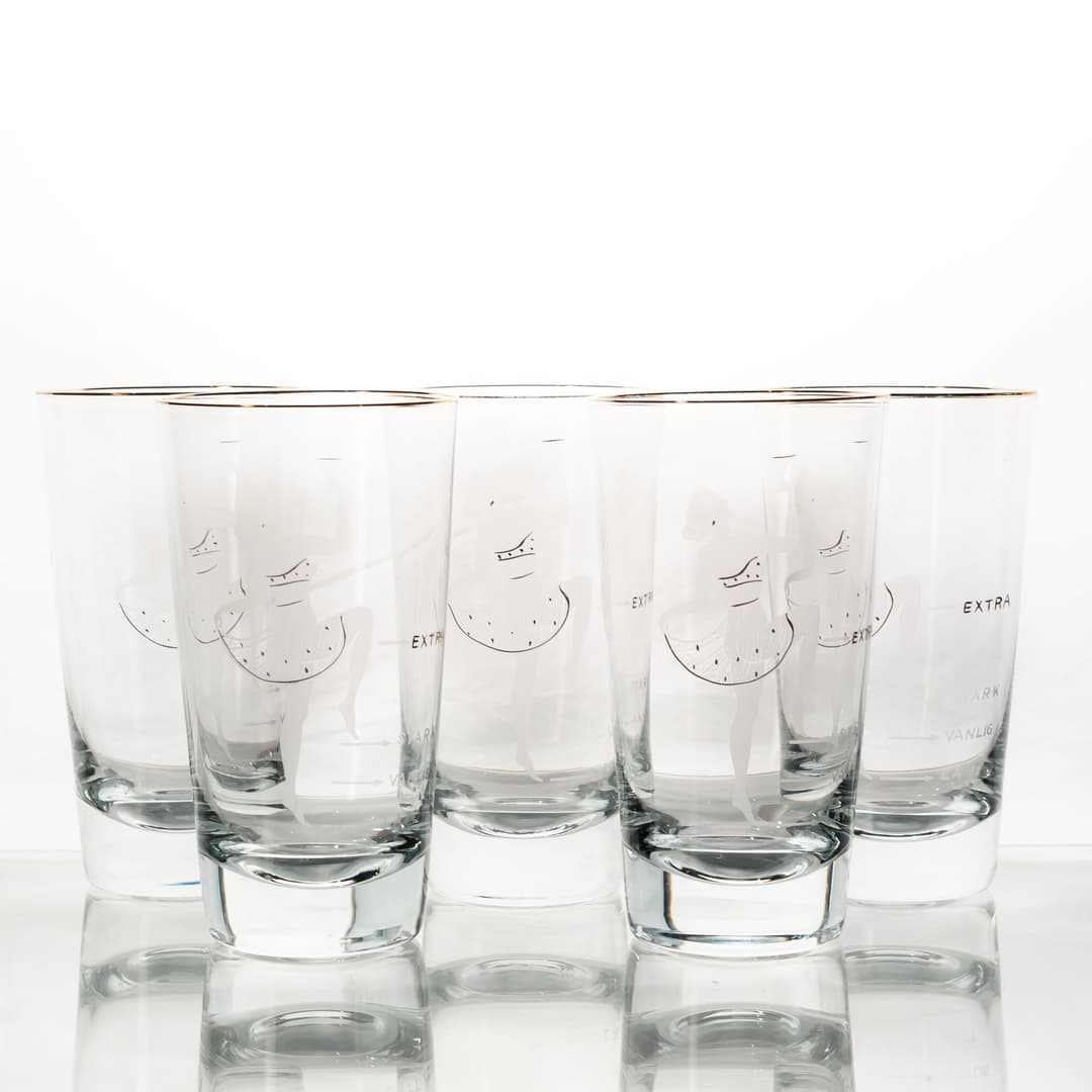 ÖLGLAS. 5st, Etsad dekor.