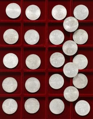 Germany, collection of OG 10 Mark 1972, Ag, in total 58 pcs on 2 trays