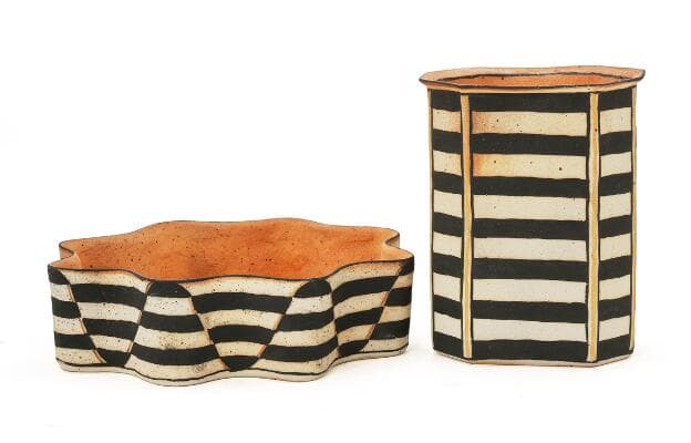 Beate Andersen: A stoneware vase and a small bowl, partly decorated
