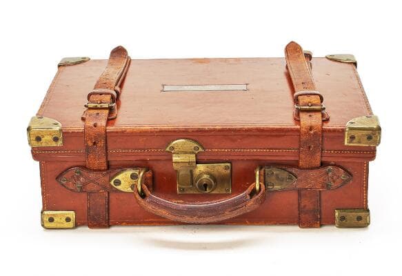 English oak and leather cartridge case. Gamebore bismuth cartridges