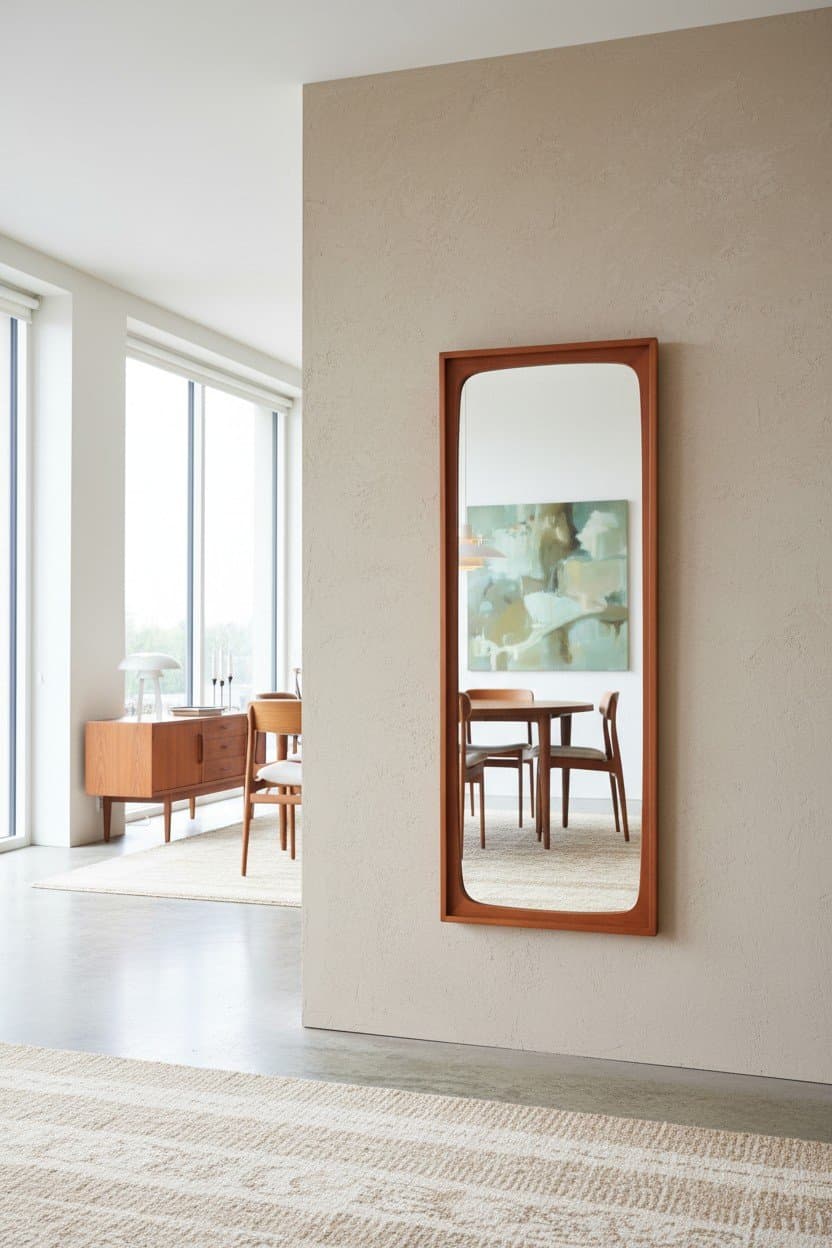 Aarhus glas helkroppsspegel med teakram. 45×118 cm