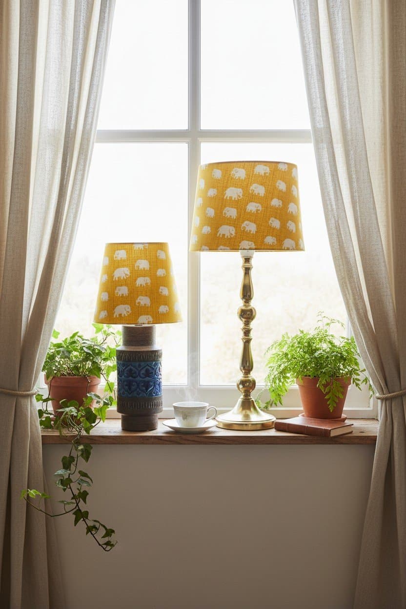 Lampskärm i mönster Elefant av Estrid Ericson i tyg från Svenskt Tenn