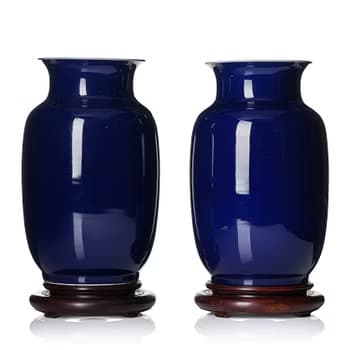 A pair of sacrificial blue 'lantern-shaped' vases, 20th century.