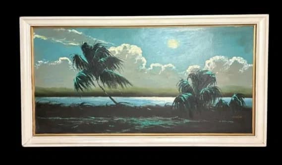 James Gibson Florida Highwayman Large Night Palms Painting on Upson Board