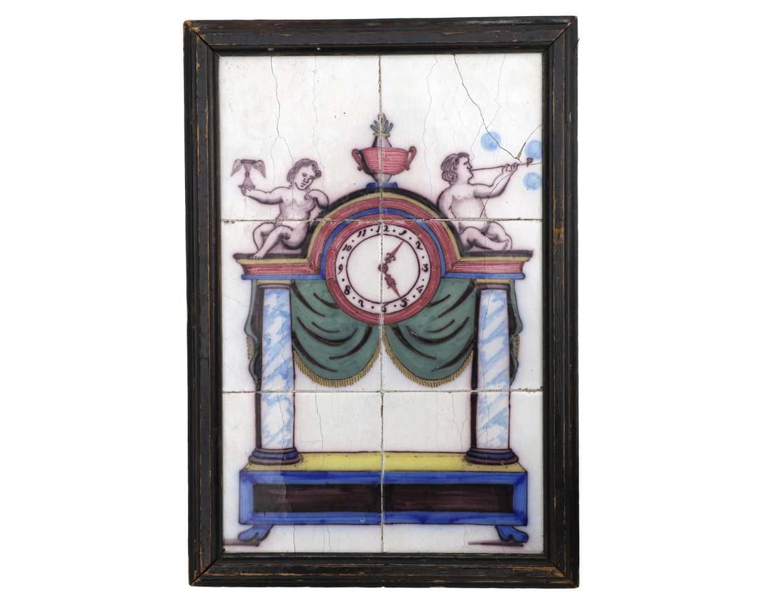 A tile tableau of a pendulum clock, 19th century