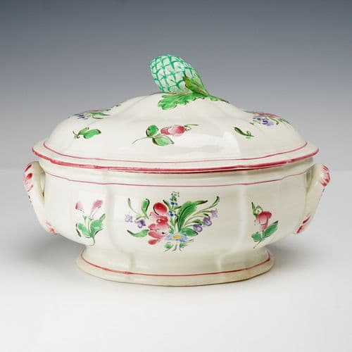 K and G Luneville Faience Lidded Soup Tureen with Artichoke Finial