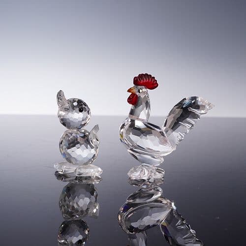 2pc Swarovski Crystal Figurines, Cockerel and Drake Mini