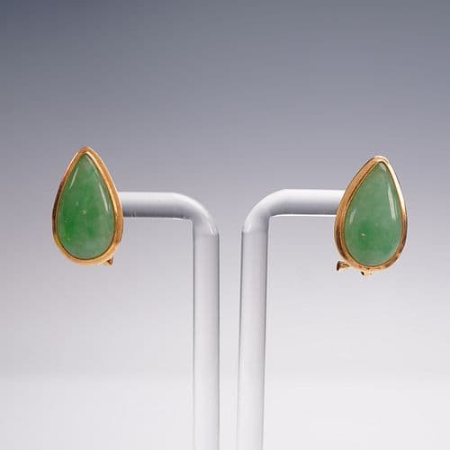 Pair of 18K Gold and Jadeite Earrings