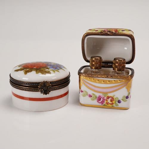 4pc Limoges Porcelain Trinket Box Set with Perfume Bottles