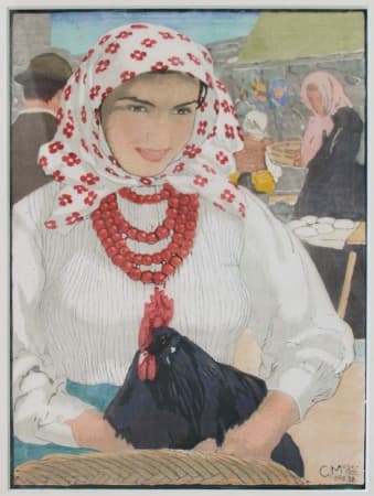 Carl MOSER (1873 - 1939) - Kroatin mit Hahn