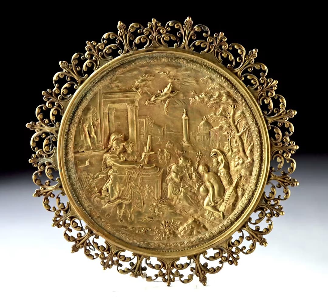 17th C. German Brass Relief Plaque After Hans Jacob Bayr (Minerva)