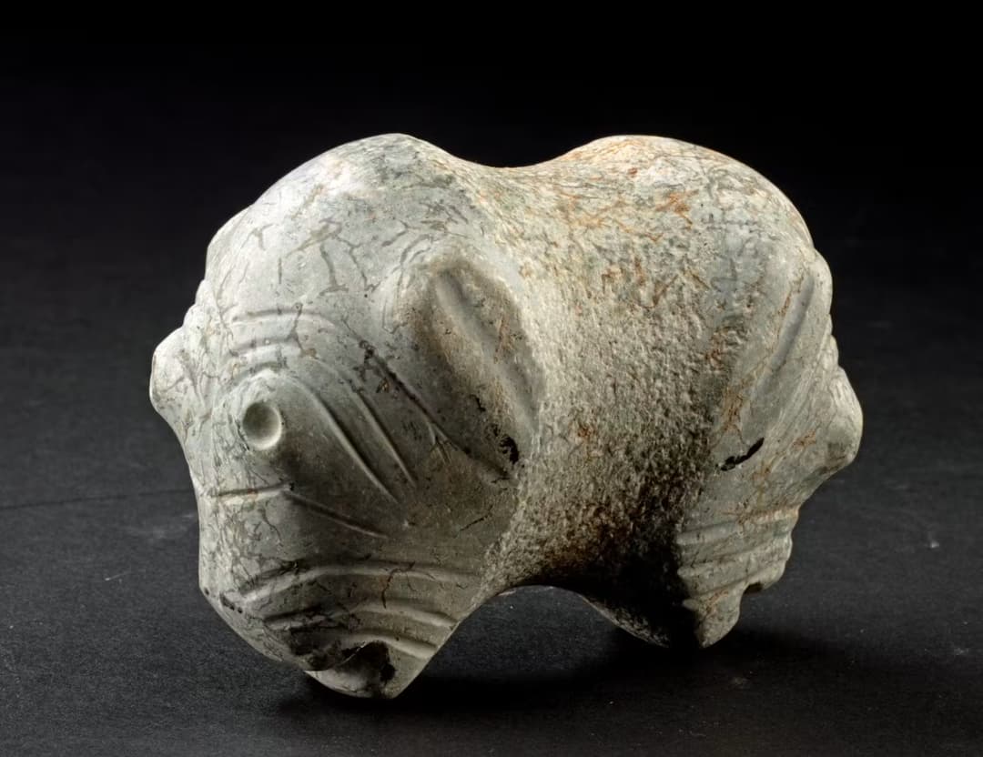 Colima Stone Janus-Headed Dog Mace Head