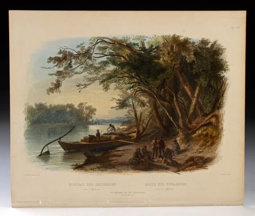 Karl Bodmer Engraving "Encampment of the Travellers on the Missouri"