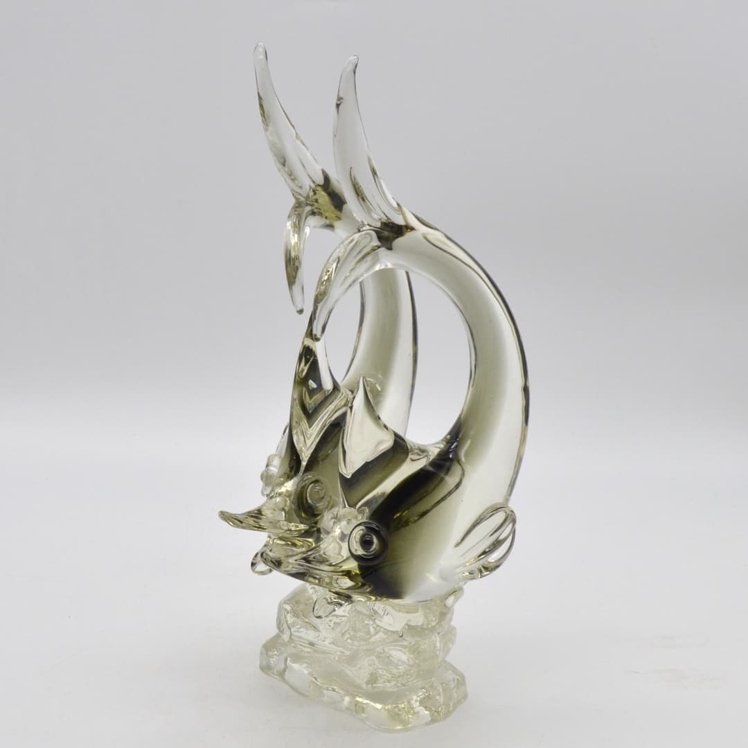 MURANO GLAS SKULPTUR, ZWEI FISCHE, STUDIOGLAS, SOMMERSO, ITALIEN, UM 1960.