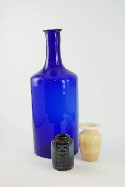 Stor Glas Vas, 2 mindre keramik vaser.