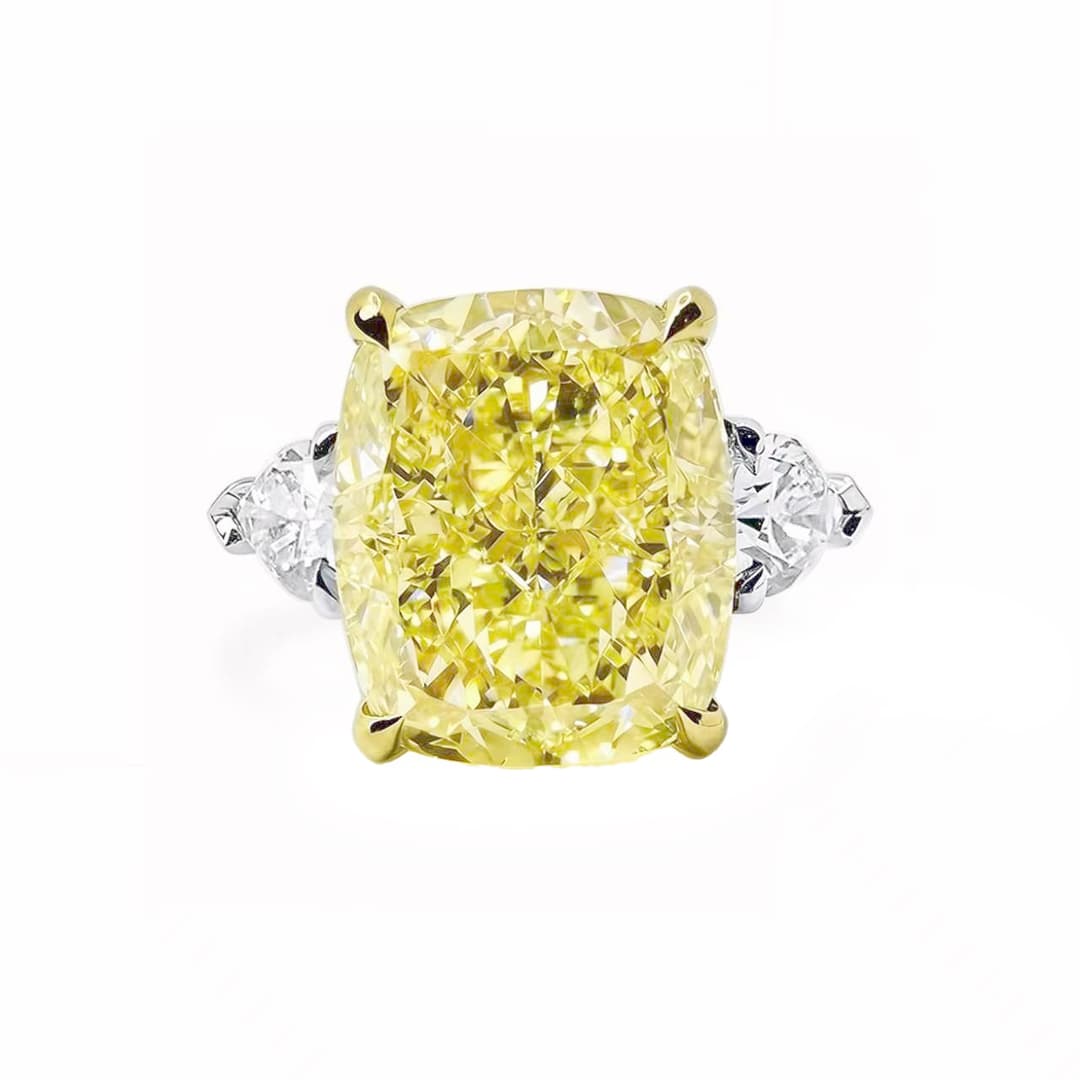 White Gold, 8.04ct Cushion Cut Fancy Light Yellow Diamond and Diamond