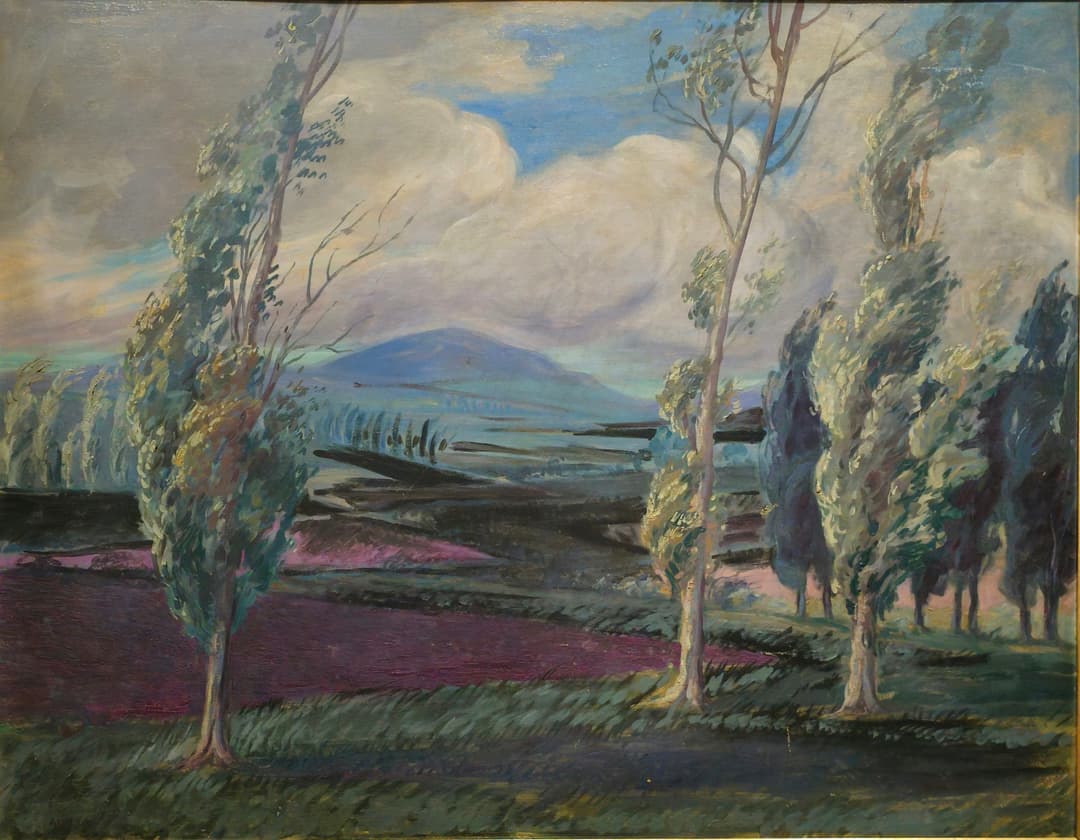 Paisaje con chopos, firmado "Adrià".