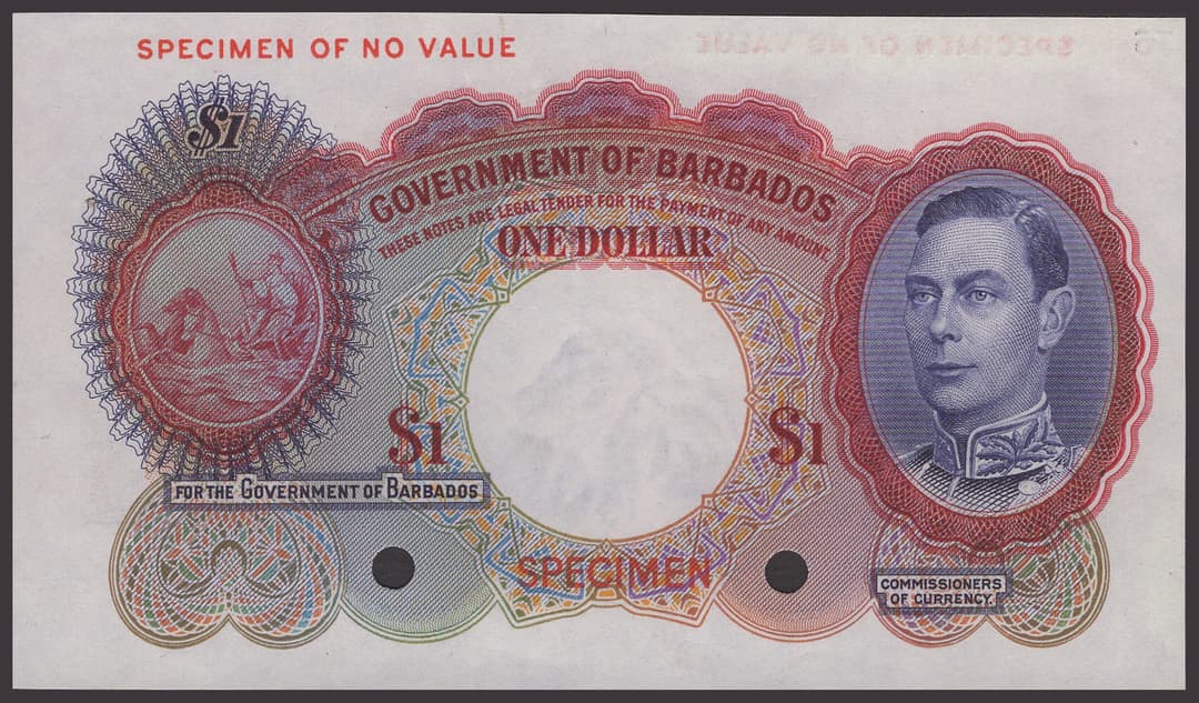Government of Barbados, colour trial $1, ND (1938), without signatures