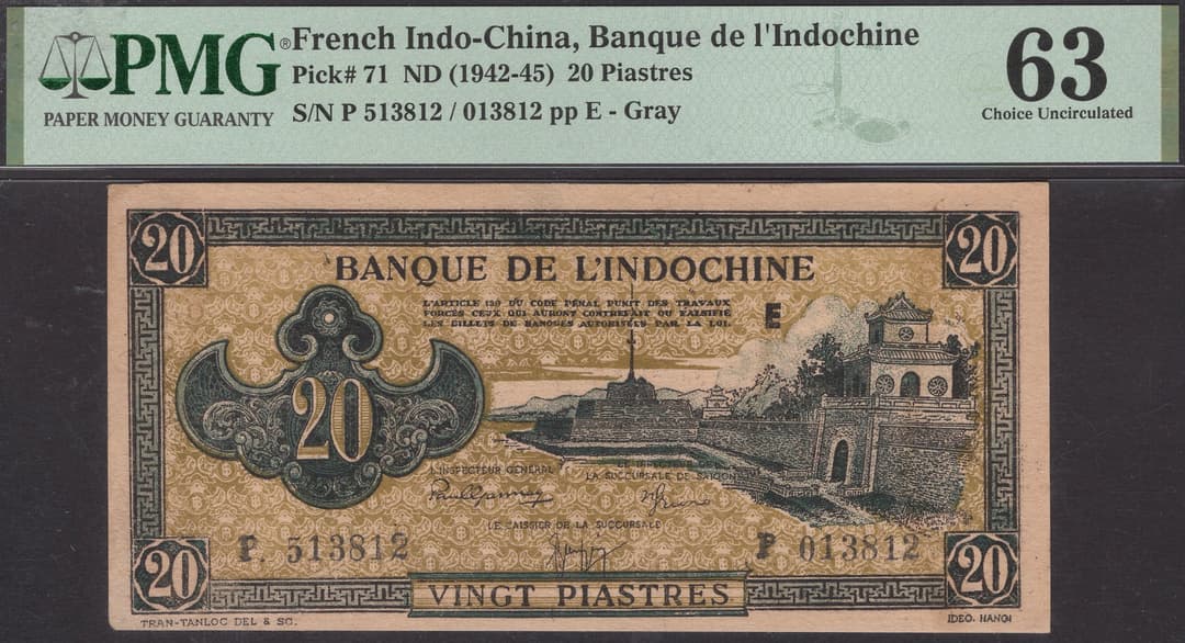 Banque de l’Indochine, French Indochina, 20 Piastres, ND (1945), serial