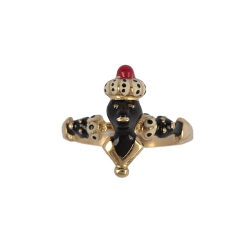An enamel ring, applied with black, white and red enamel, to...