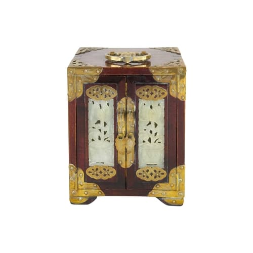 A Chinese hardwood and brass mounted small jewellery casket....