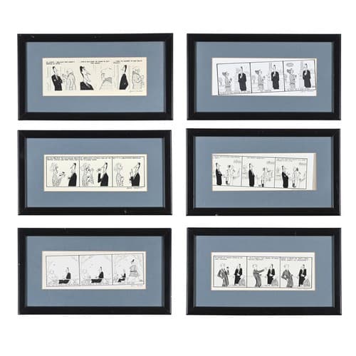 Annie Tempest (b.1959), a set of pen and ink six cartoon str...