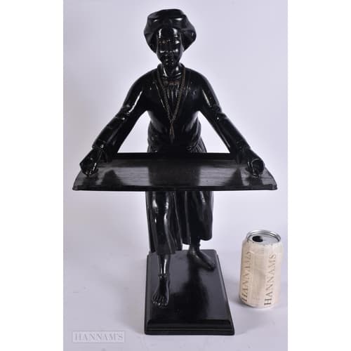 AN ANTIQUE CARVED WOOD BLACKAMOOR TRAY CARRIER FIGURE. 44 cm...