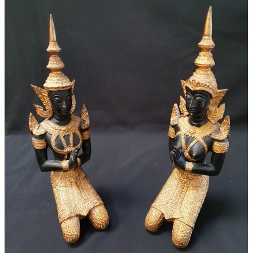 PAIR OF CAST METAL THAI THEPPANOM GUARDIANS one male, one f...