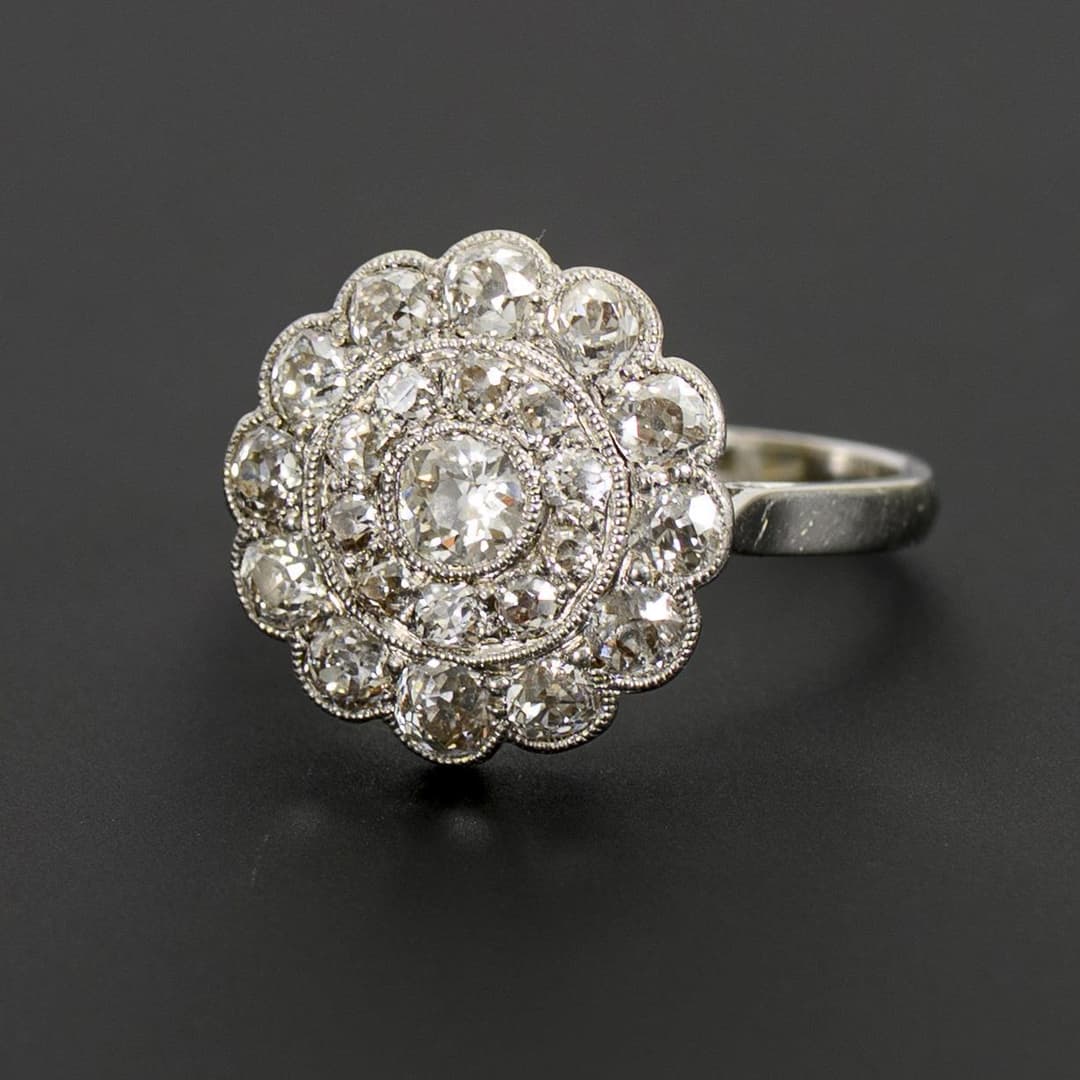 Ring with old-cut diamonds.