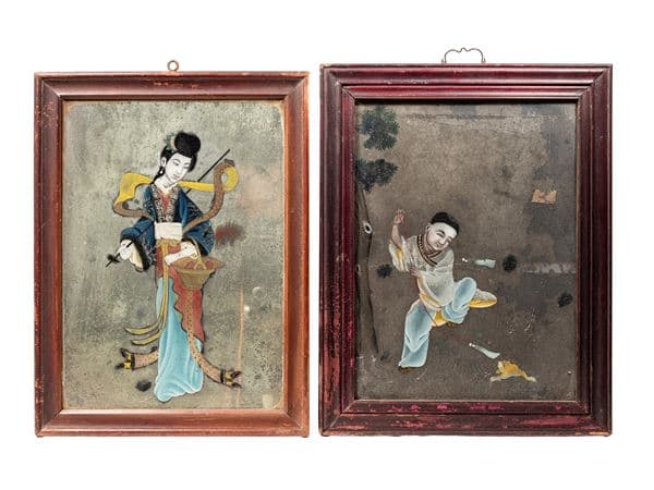 TWO REVERSE-GLASS PAINTING, China, 19th century