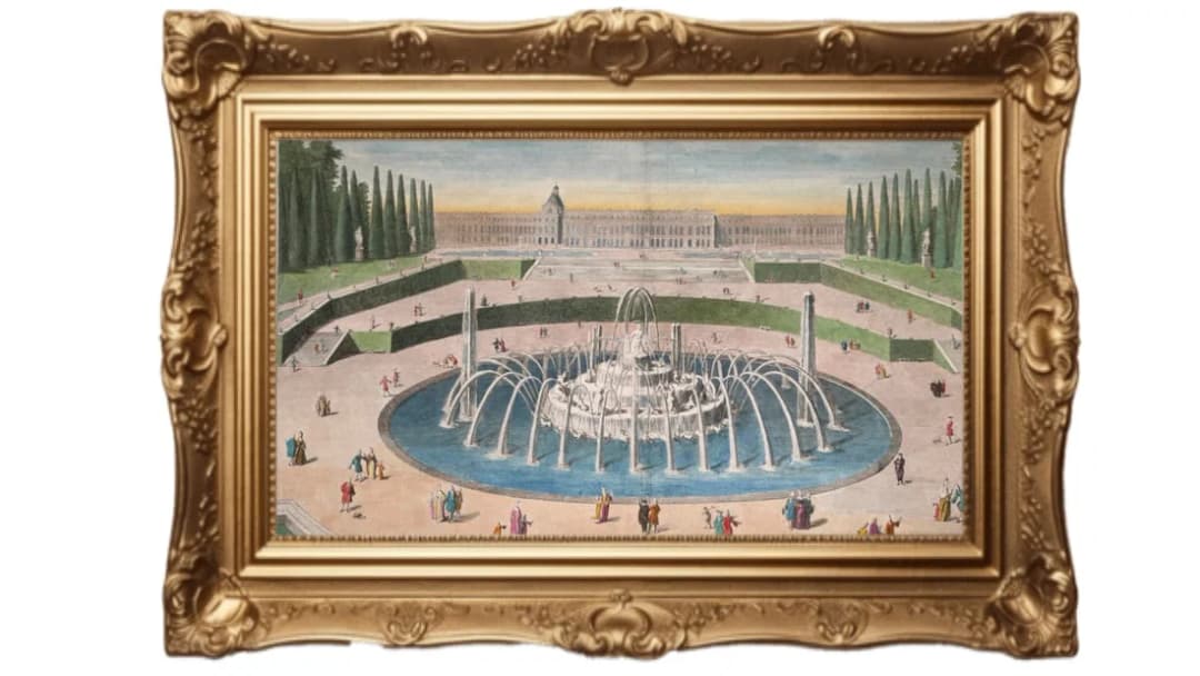 1724 hand colored engraving - Latona Fountain at the Palace of Versailles