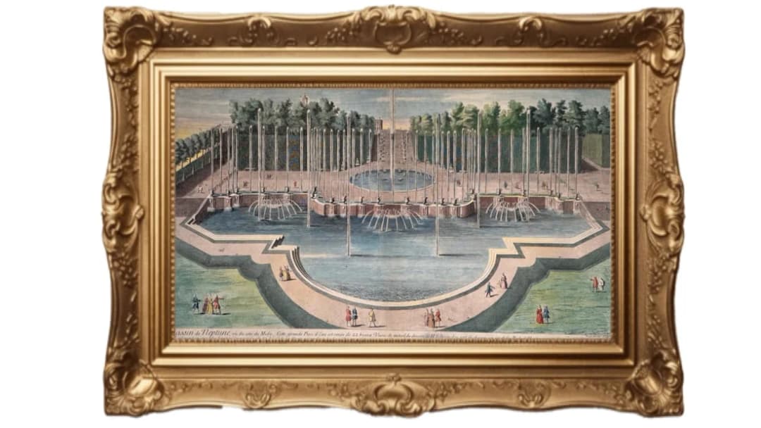 Rare 18th-century copperplate engraving of the Bassin de Neptune in