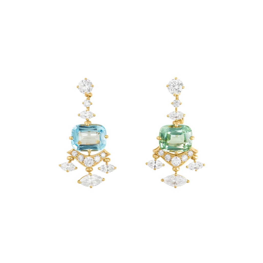 Bulgari Aquamarine, Tourmaline and Diamond Earrings