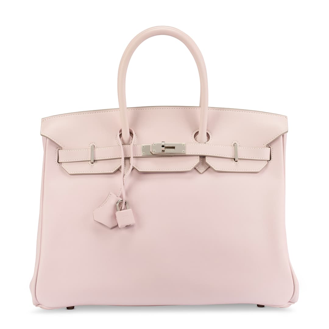 A Rose Dragée Swift Leather Birkin 35 & Bebop Pouch with Palladium Hardware